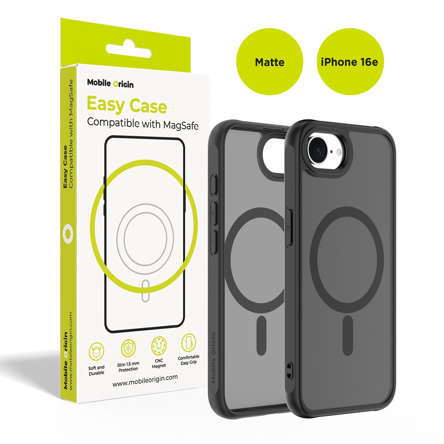 Mobile Origin Hybrid MagSafe tok, matt fekete - iPhone 16e