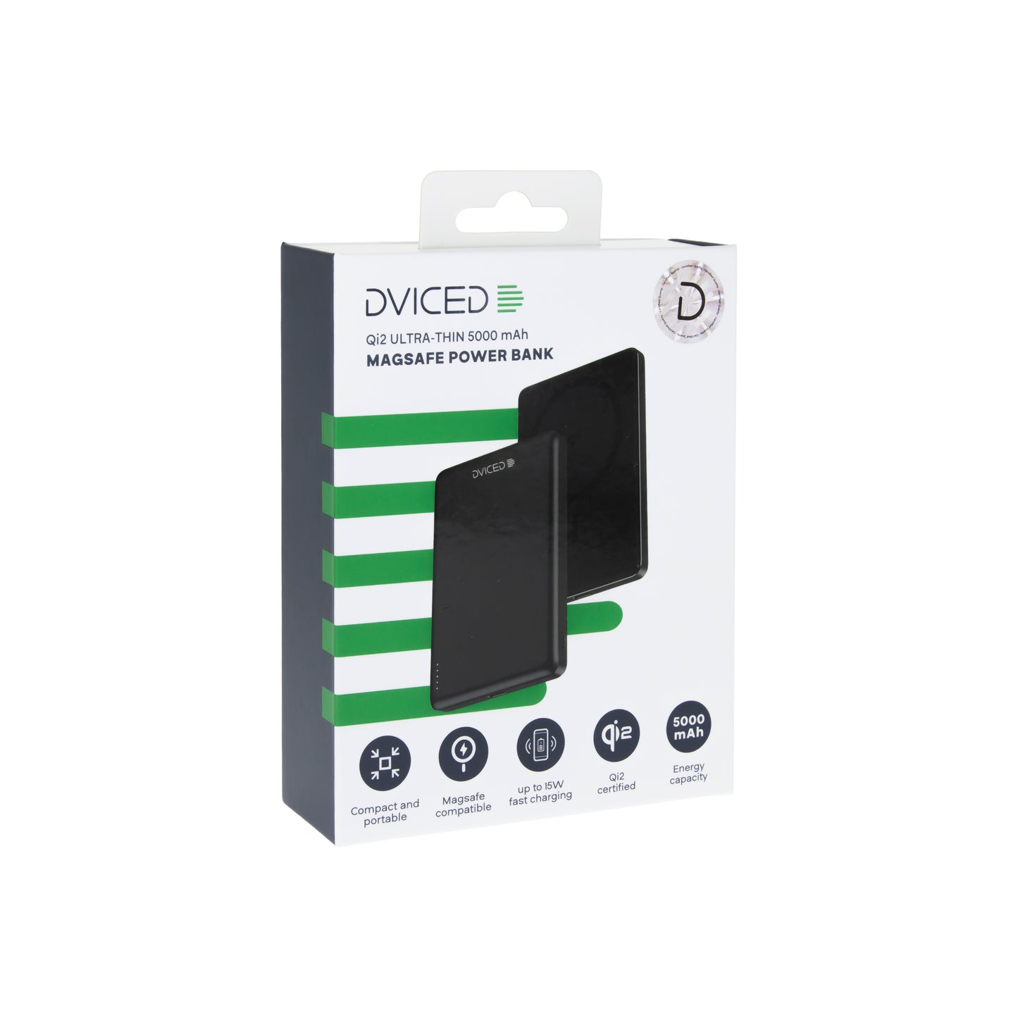 Dviced Ultravékony Qi2 Power Bank 5000mAh - fekete