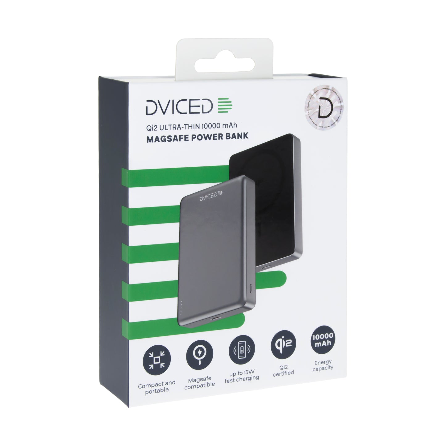 Dviced Ultravékony Qi2 Power Bank 10000mAh - fekete/szürke