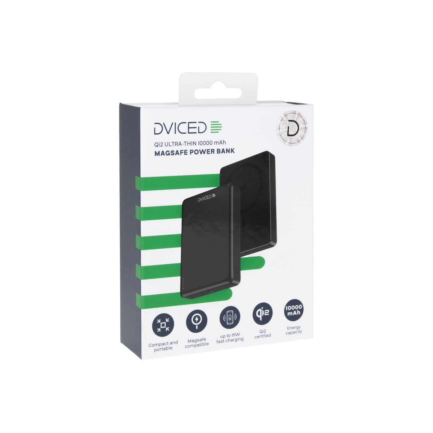 Dviced Ultravékony Qi2 Power Bank 10000mAh - fekete