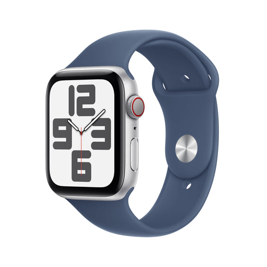 Apple Watch SE GPS + cellás 44 mm-es ezüst alumínium tok farmer sportszíjjal - M/L - iSTYLE HU