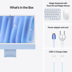 24 hüvelykes iMac Retina 4,5K kijelzővel: Apple M4 chip 10 magos CPU-val és 10 magos GPU-val, 1TB SSD, 16GB RAM, Magic Mouse, Magic Keyboard Touch ID-val - magyar - kék CTO