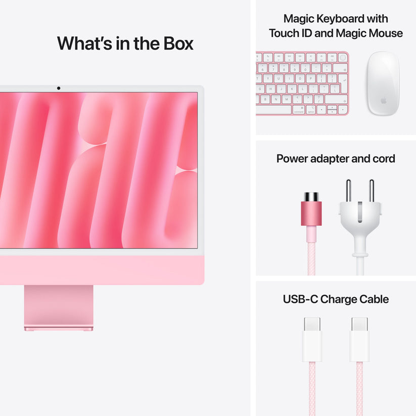 24 hüvelykes iMac Retina 4,5K kijelzővel: Apple M4 chip 10 magos CPU-val és 10 magos GPU-val, 512GB SSD, 16GB RAM, Nano-texturált üveg, Magic Mouse, Magic Keyboard Touch ID-val - nemzetközi angol - rózsaszín CTO