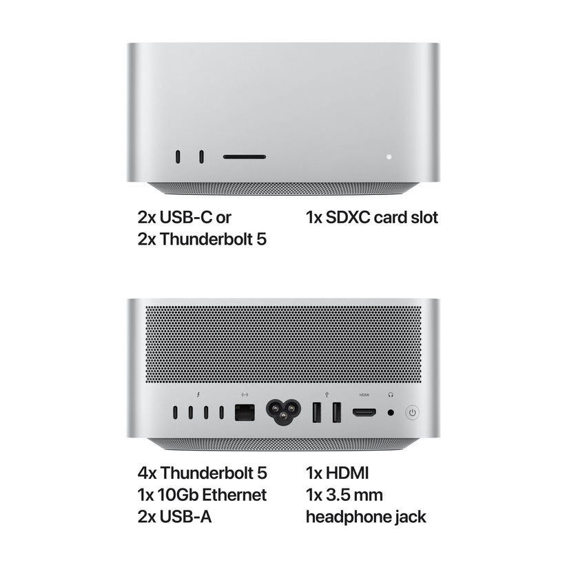 Mac Studio: Apple M4 Max chip 16 magos CPU-val és 40 magos GPU-val, 1TB SSD, 48GB RAM - ezüst CTO