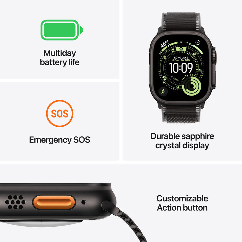 Apple Watch Ultra 3 GPS + Cellular 49mm fekete titántok, fekete Titán milánói szíj - M - iSTYLE HU