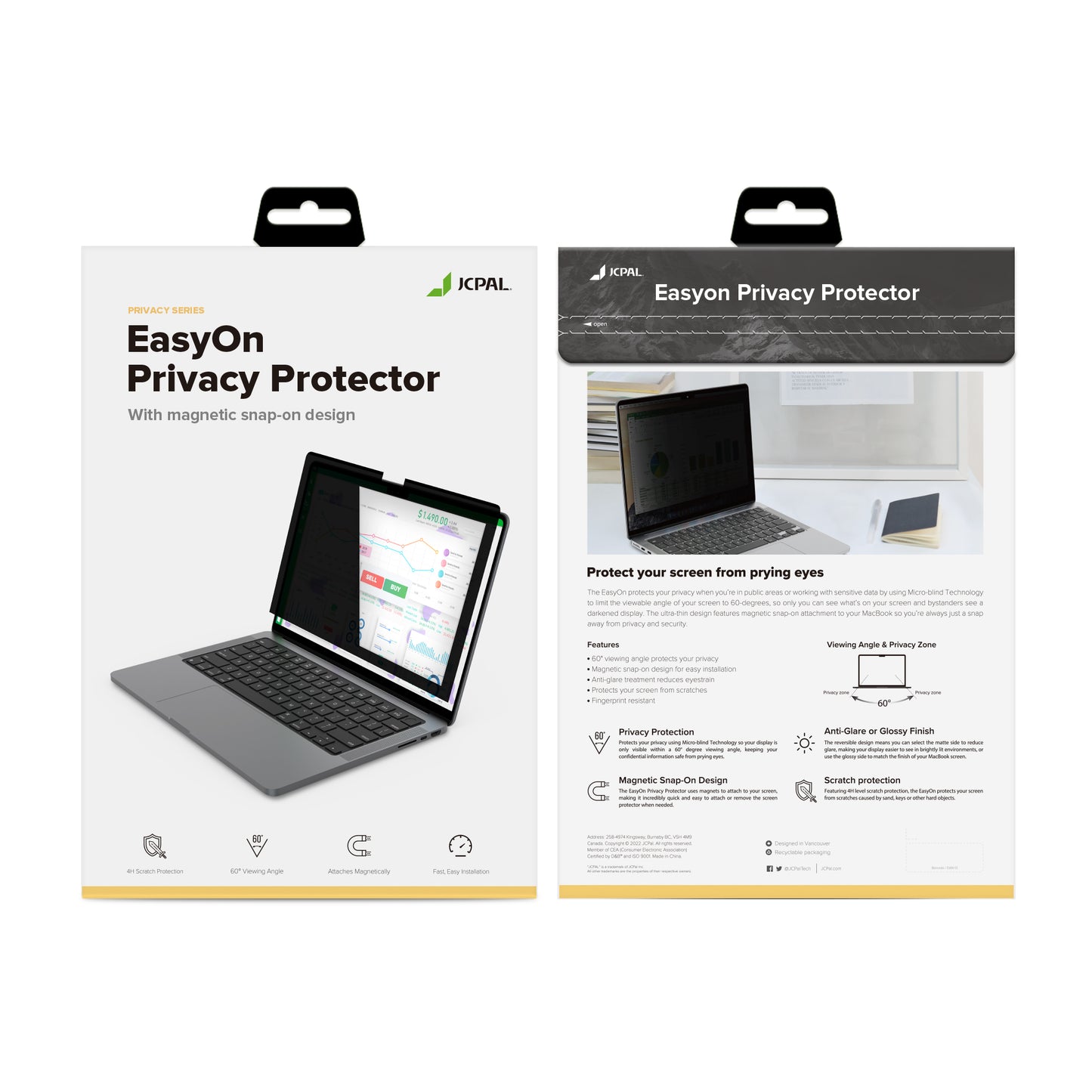 JCPal EasyOn mágneses betekintésgátló képernyővédő - MacBook Pro14" (M1, 2021/M2-M3, 2023/M4, 2024)