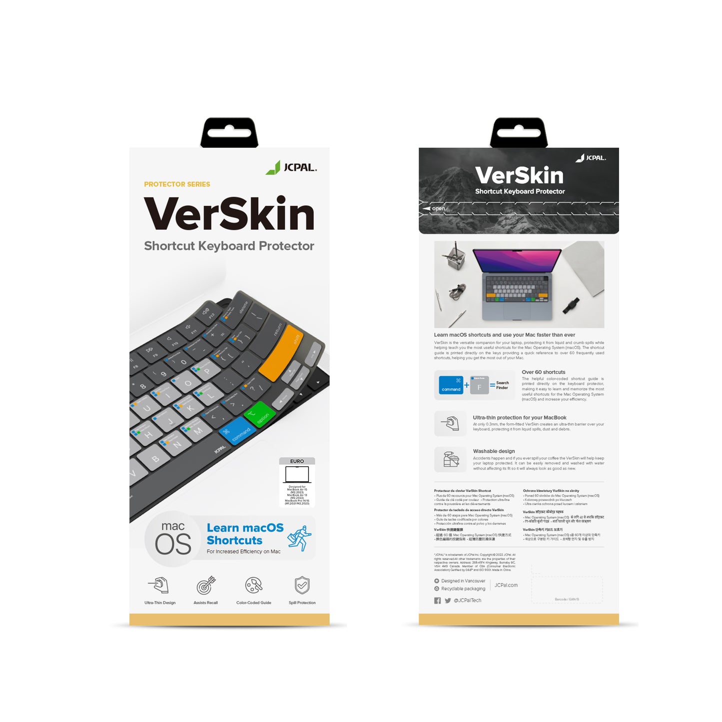 JCPal Verskin MacOS Shortcuts Keyboard Cover (Transparent Black) for MacBook Air 13/15, MacBook Pro 14/16 (EU-Layout)