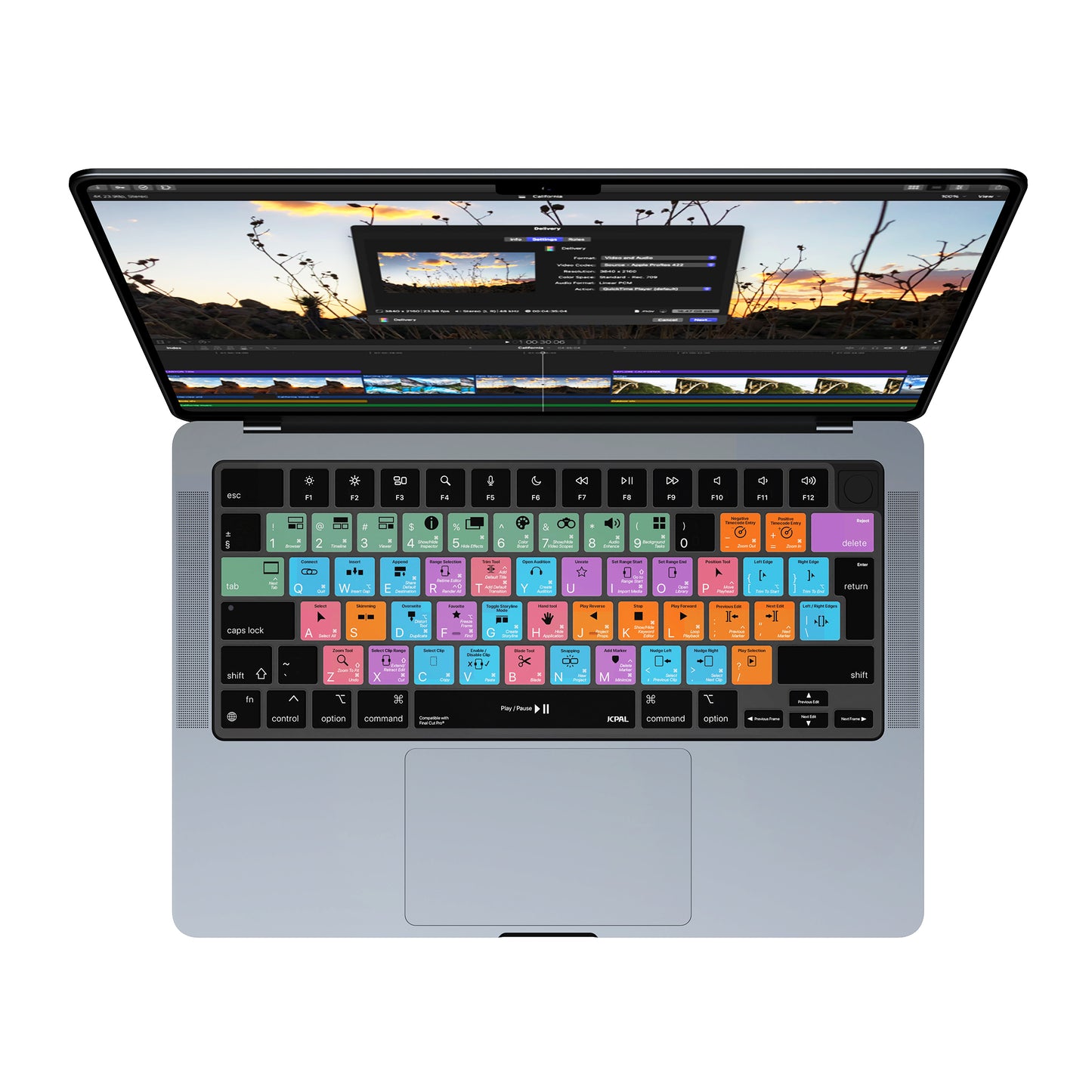 JCPal Verskin Final Cut Shortcuts Keyboard Cover (Transparent Black) for MacBook Air 13/15, MacBook Pro 14/16 (EU-Layout)