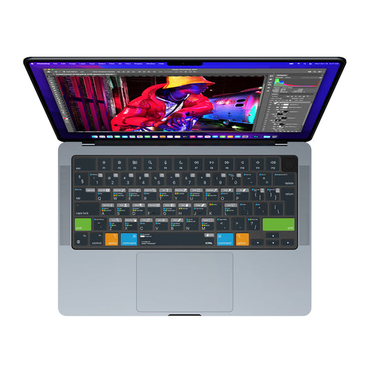 JCPal Verskin Photoshop Shortcuts Keyboard Cover (Transparent Black) for MacBook Air 13/15, MacBook Pro 14/16 (EU-Layout)