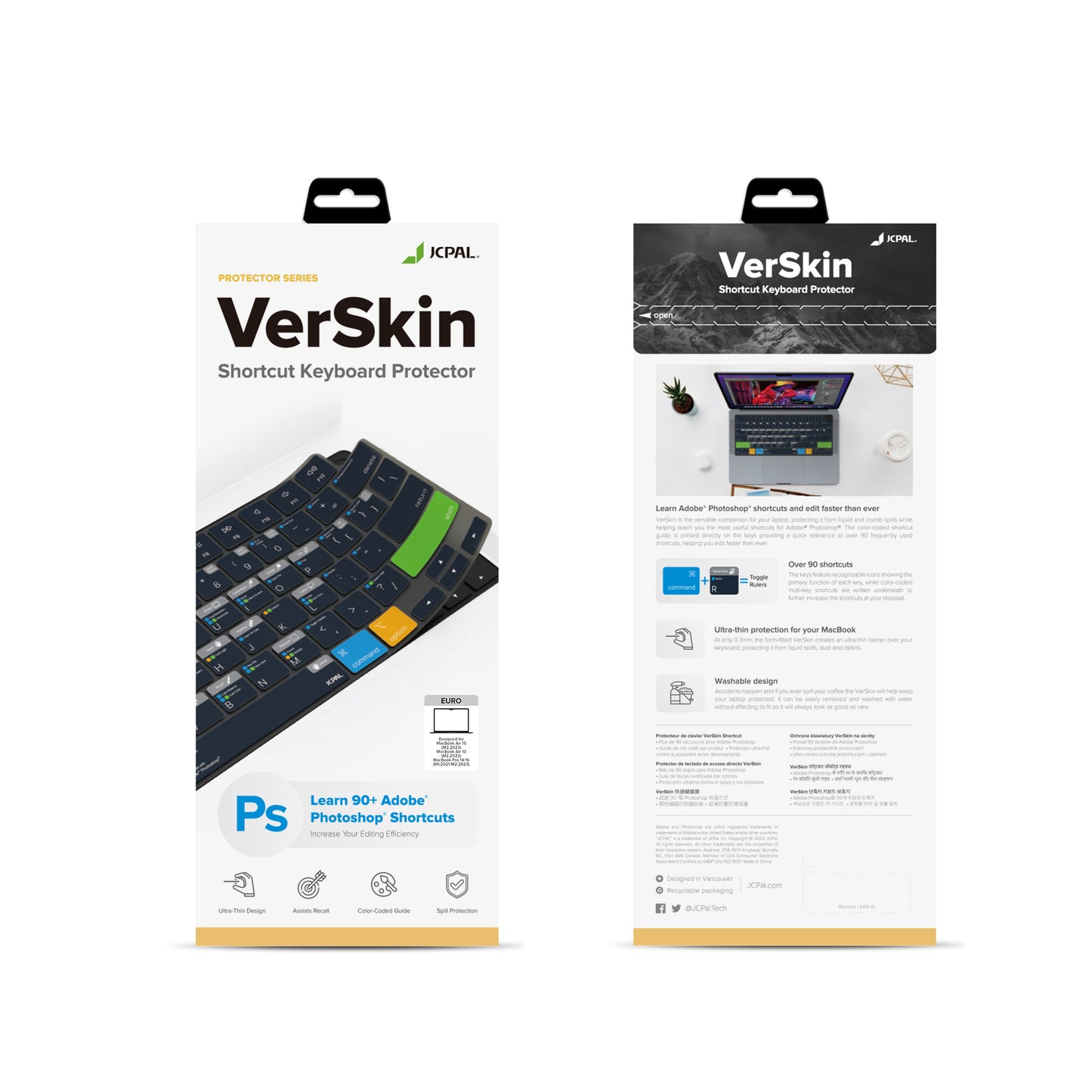 JCPal Verskin Photoshop Shortcuts Keyboard Cover (Transparent Black) for MacBook Air 13/15, MacBook Pro 14/16 (EU-Layout)