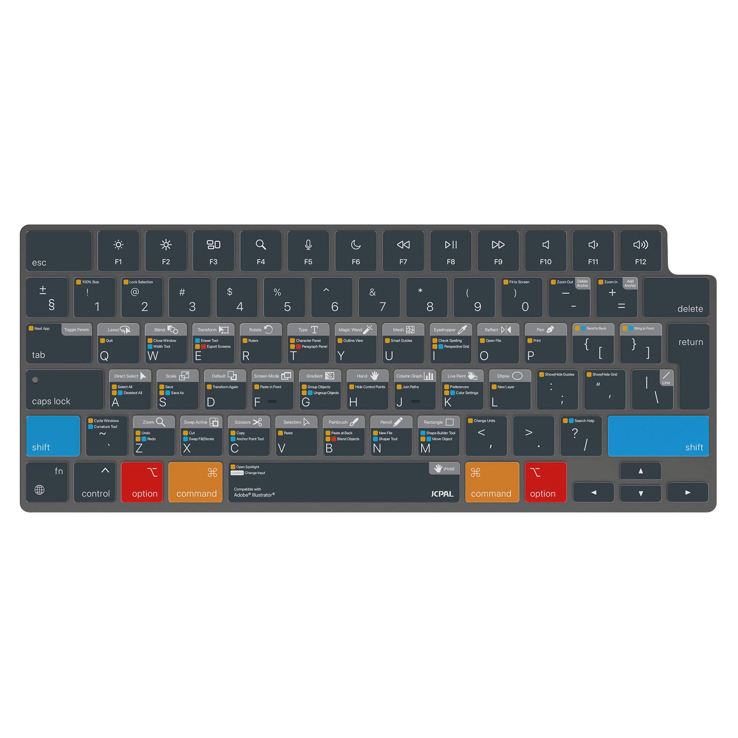 JCPal Verskin Illustrator Shortcuts Keyboard Cover (Transparent Black) for MacBook Air 13/15, MacBook Pro 14/16 (EU-Layout)