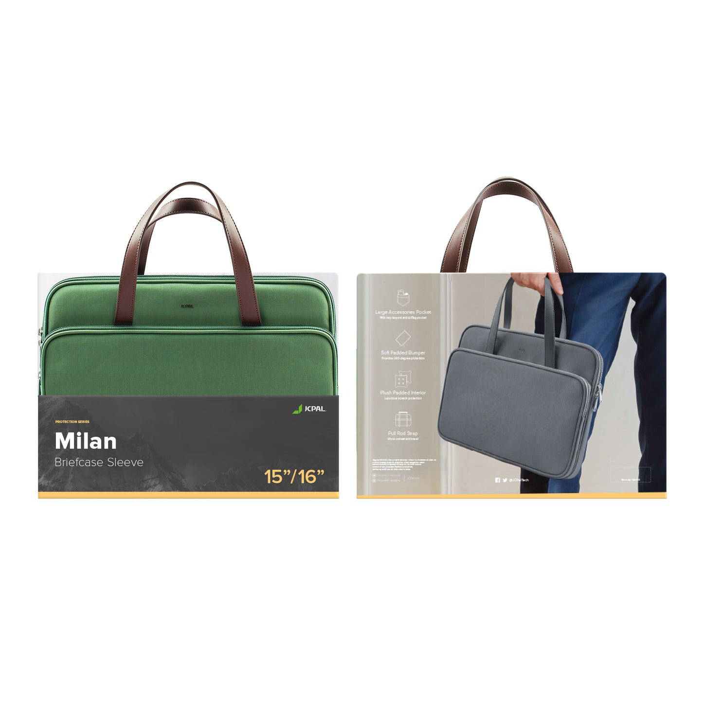 JCPal Milan briefcase Sleeve - 15/16-inch - Olive