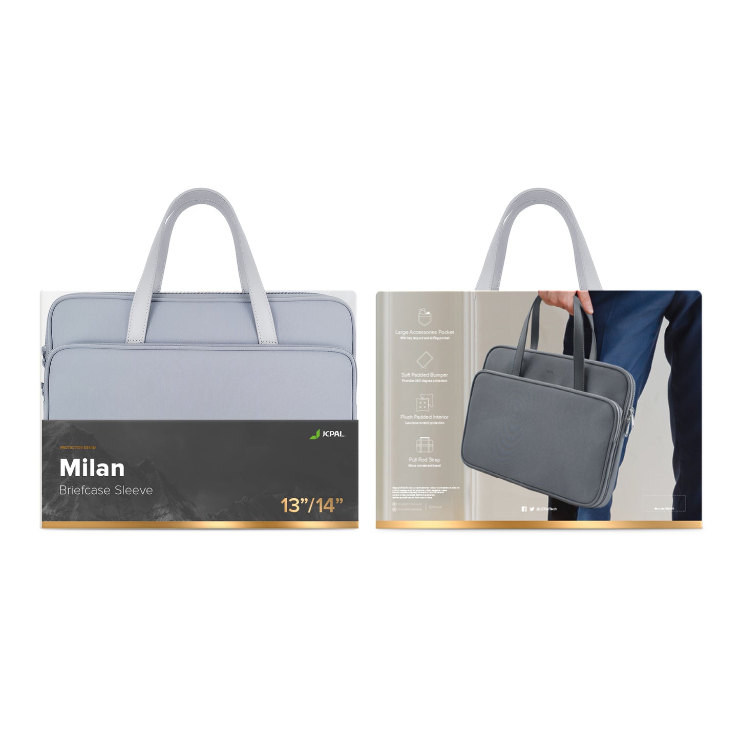 JCPal Milan briefcase Sleeve for 13/14-inch, Agate Grey