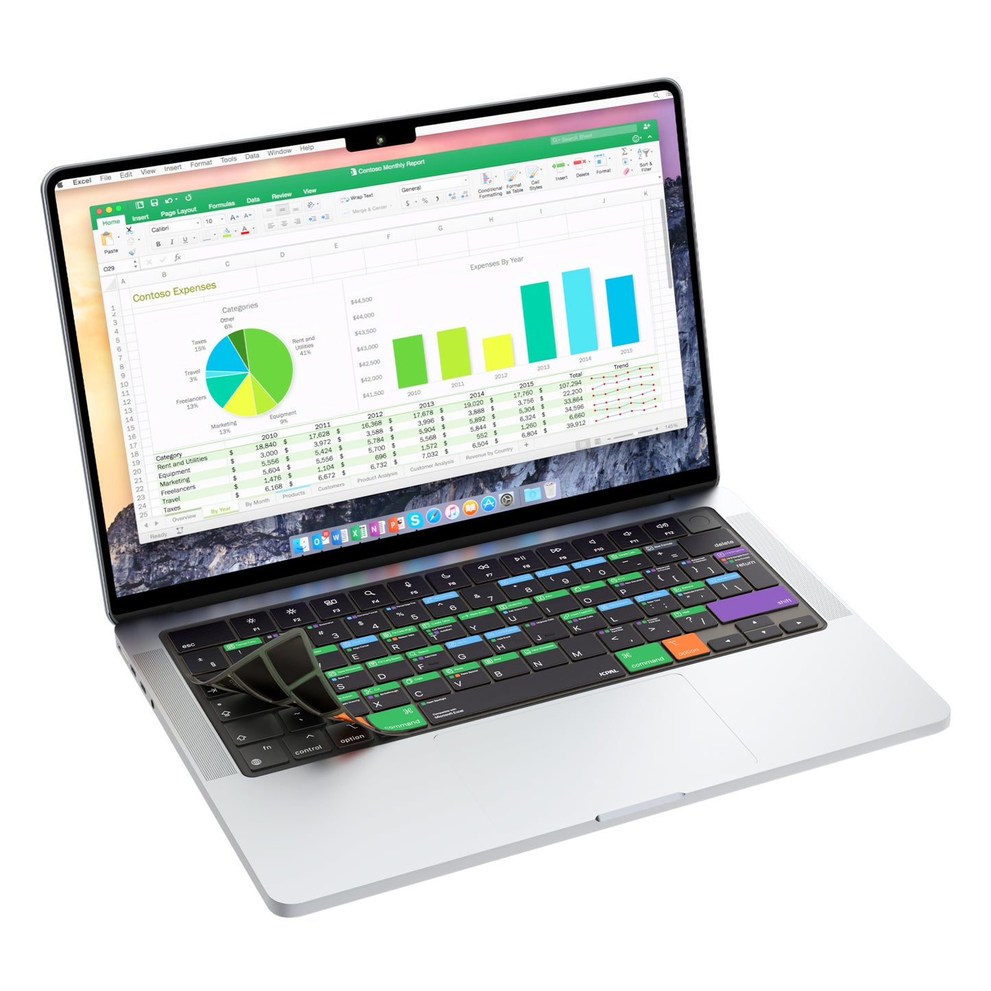 JCPal Verskin Excel Shortcuts Keyboard Cover (Transparent Black) for MacBook Air 13/15, MacBook Pro 14/16 (EU-Layout)