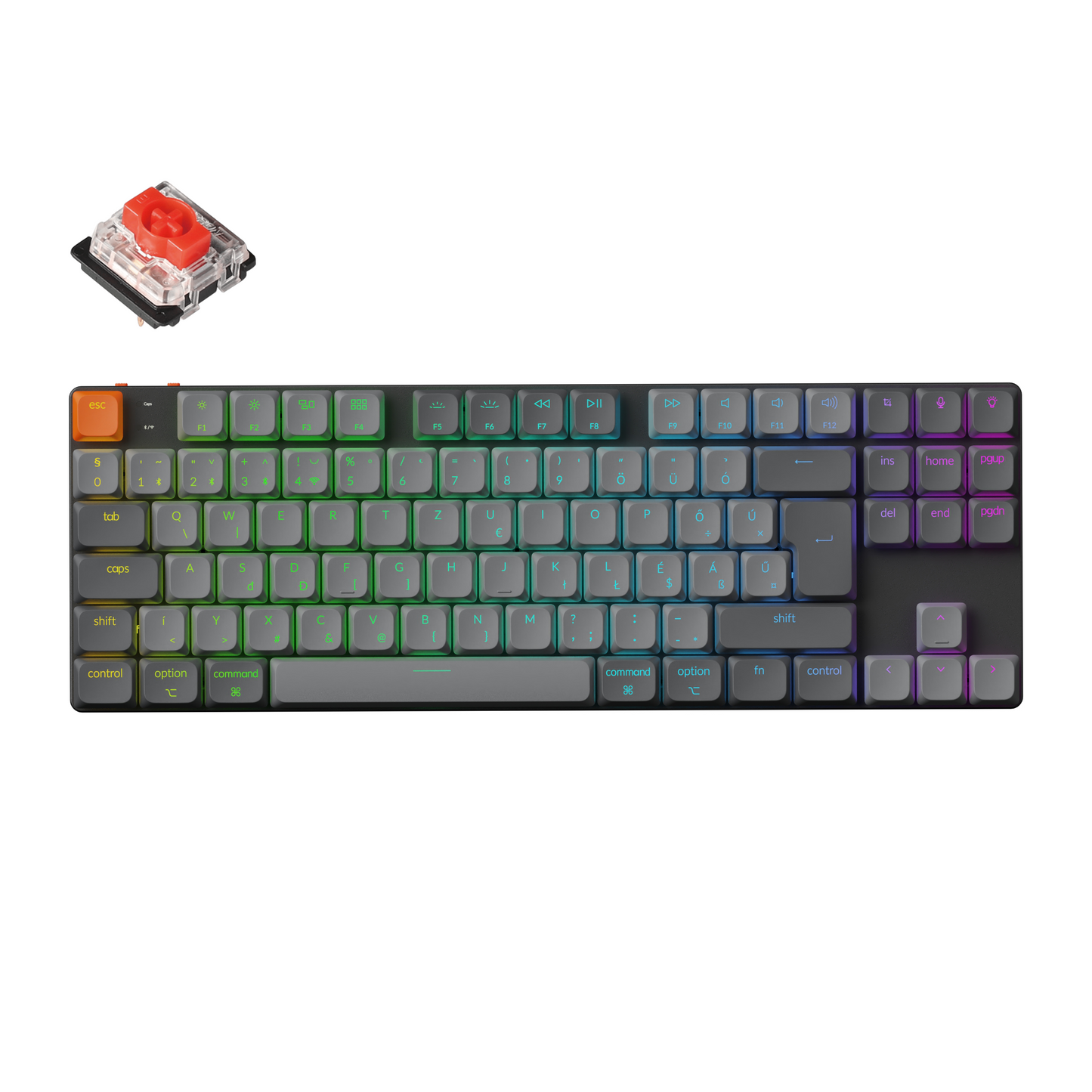 Keychron K1 V6 Bluetooth / USB-C gaming alacsony profilú mechanikus 2.0 red switch billentyűzet (Magyar kiosztás) - fekete-szürke