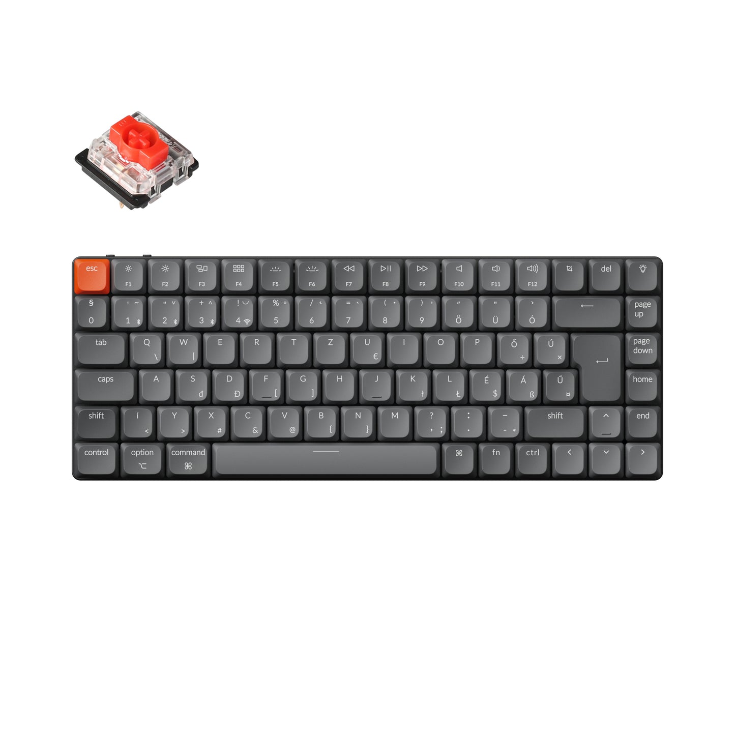 Keychron K3 Max Bluetooth / Vezeték nélküli / USB alacsony profilú Gateron mechanikus 2.0 red switch billentyűzet (Magyar kiosztás) - fekete-szürke