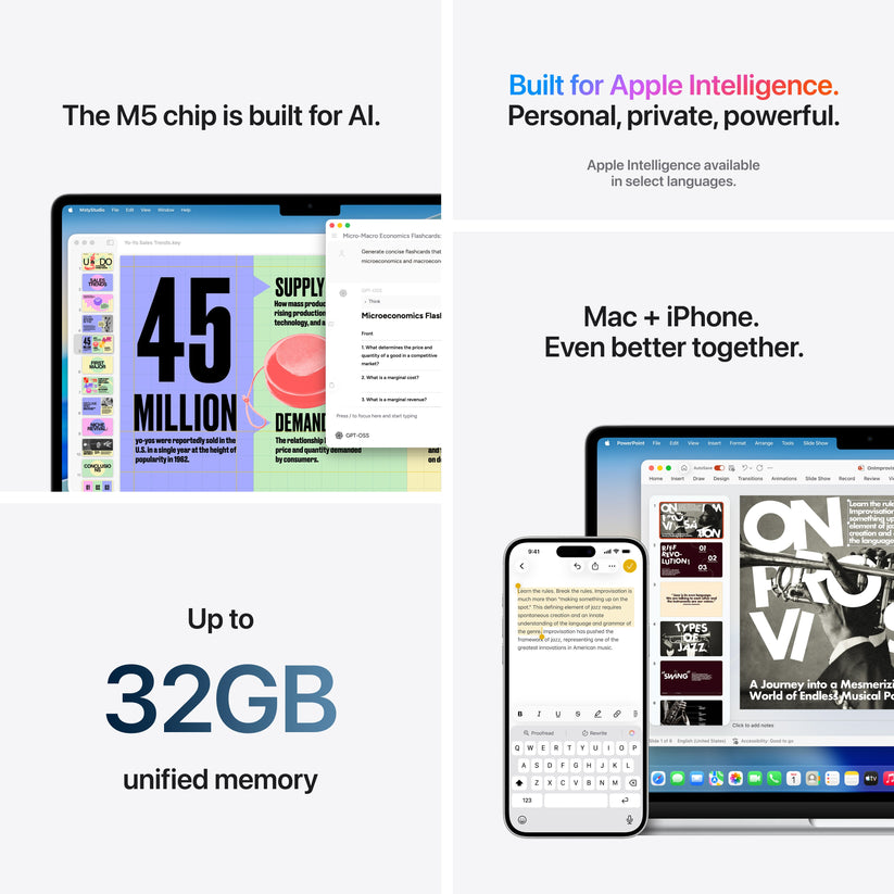 13 hüvelykes MacBook Air: Apple M5 chip 10 magos CPU-val és 10 magos GPU-val, 2TB SSD, 32GB RAM, Háttér-világítású Magic Keyboard Touch ID-val, 70 wattos USB‑C adapterrel – nemzetközi angol - éjfekete CTO