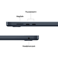 15 hüvelykes MacBook Air: Apple M5 chip 10 magos CPU-val és 10 magos GPU-val, 4TB SSD, 32GB RAM, Háttér-világítású Magic Keyboard Touch ID‑val, 35 wattos, kétportos USB‑C adapterrel – magyar - éjfekete CTO
