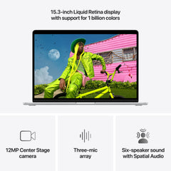 15 hüvelykes MacBook Air: Apple M5 chip 10 magos CPU-val és 10 magos GPU-val, 4TB SSD, 32GB RAM, Háttér-világítású Magic Keyboard Touch ID‑val, 70 wattos adapterrel – nemzetközi angol - ezüst CTO