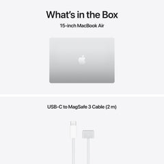 15 hüvelykes MacBook Air: Apple M5 chip 10 magos CPU-val és 10 magos GPU-val, 2TB SSD, 24GB RAM, Háttér-világítású Magic Keyboard Touch ID‑val, 70 wattos adapterrel – nemzetközi angol - ezüst CTO