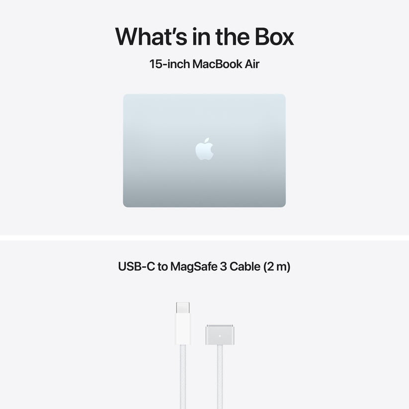 15 hüvelykes MacBook Air: Apple M5 chip 10 magos CPU-val és 10 magos GPU-val, 2TB SSD, 32GB RAM, Háttér-világítású Magic Keyboard Touch ID‑val, 70 wattos adapterrel – magyar - égkék CTO