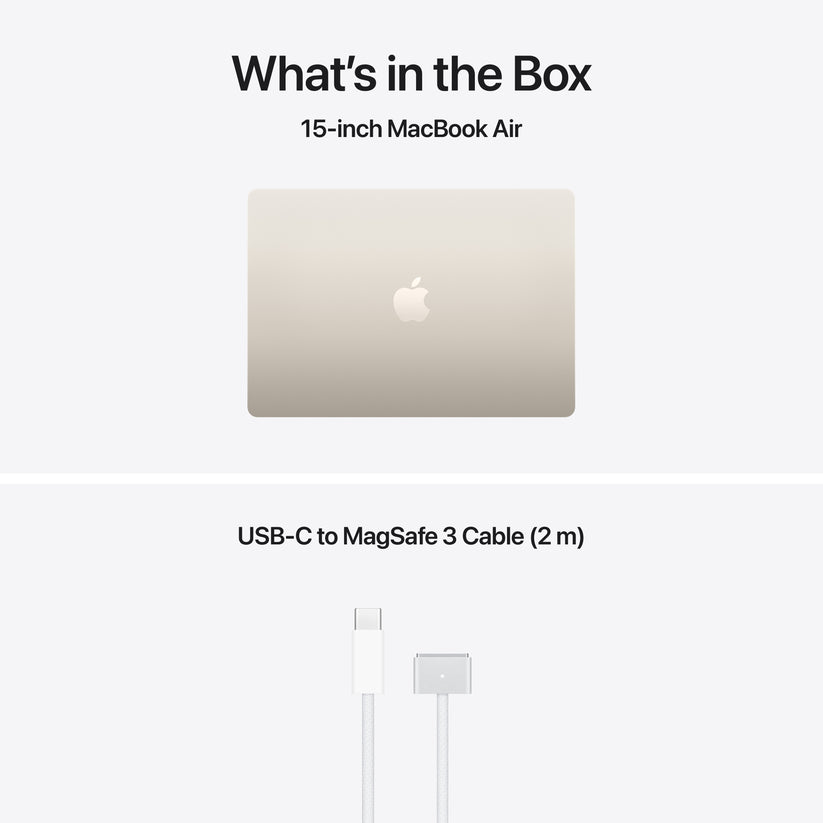15 hüvelykes MacBook Air: Apple M5 chip 10 magos CPU-val és 10 magos GPU-val, 16GB, 1TB SSD - csillagfény
