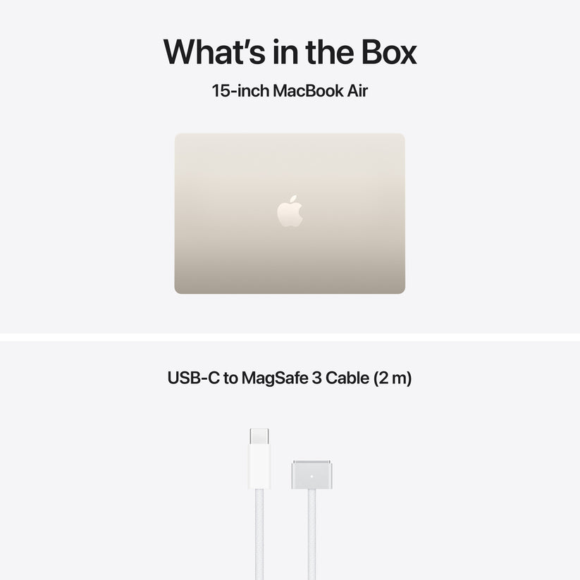 15 hüvelykes MacBook Air: Apple M5 chip 10 magos CPU-val és 10 magos GPU-val, 4TB SSD, 32GB RAM, Háttér-világítású Magic Keyboard Touch ID‑val, 70 wattos adapterrel – magyar - csillagfény CTO