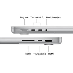 14 hüvelykes MacBook Pro: Apple M5 Pro chip 15 magos CPU-val és 16 magos GPU-val, 24GB, 1TB SSD - ezüst