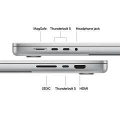 16 hüvelykes MacBook Pro: Apple M5 Pro chip 18 magos CPU-val és 20 magos GPU-val, 24GB, 1TB SSD - ezüst