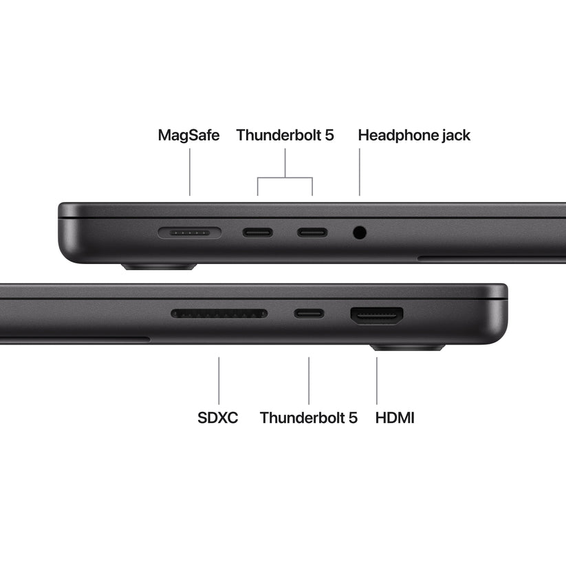 16 hüvelykes MacBook Pro: Apple M5 Pro chip 18 magos CPU-val és 20 magos GPU-val, 4TB SSD, 64GB RAM, Háttér-világítású Magic Keyboard Touch ID‑val – magyar - asztrofekete CTO