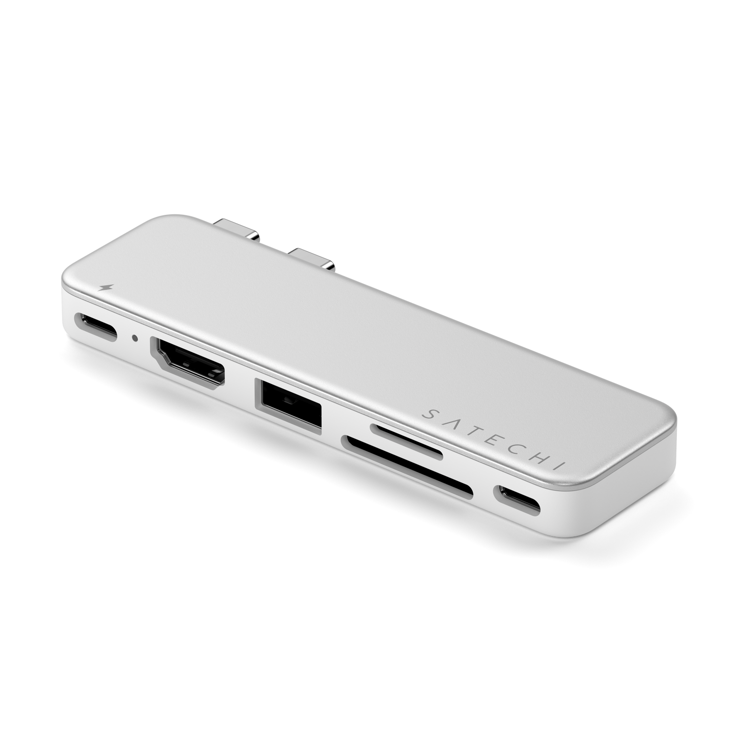 Satechi – USB-C Snap Hub (1x HDMI 4K 60Hz, 1x USB-C 5 Gbps-ig, 1x USB-A 3.0 5 Gbps-ig, 1xUSB-C PD60W, 1x és 1x SD kártya olvasó) - Silver