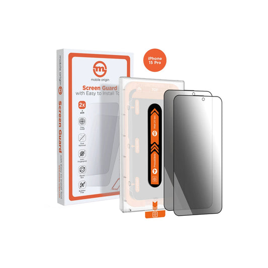 Mobile Origin – iPhone 15 Pro betekintésgátló kijelzővédő üveg applikátorral - (2 darab) - iSTYLE HU