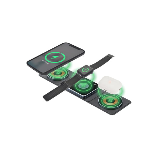 Dviced – 3-in-1 összecsukható vezeték nélküli mágneses töltő, 15W gyorstöltéssel – fekete/réz - iSTYLE HU