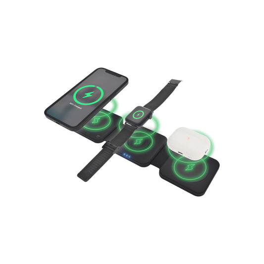 Dviced – 3-in-1 összecsukható vezeték nélküli mágneses töltőállomás, 15W gyorstöltéssel – fekete - iSTYLE HU