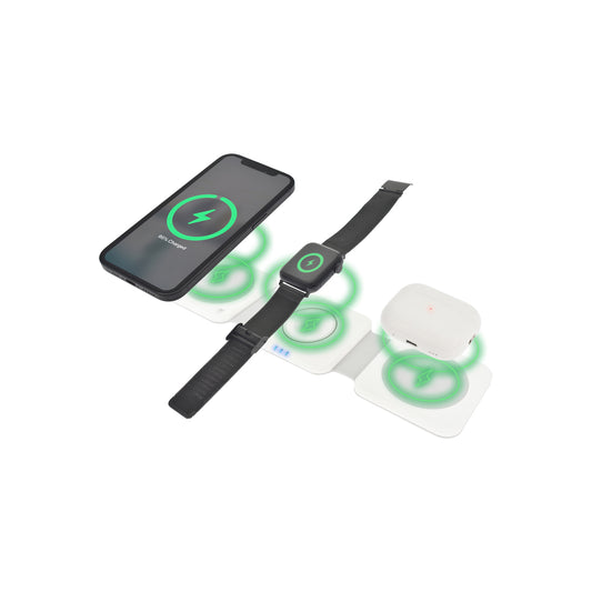 Dviced – 3-in-1 összecsukható vezeték nélküli mágneses töltőállomás, 15W gyorstöltéssel – fehér - iSTYLE HU