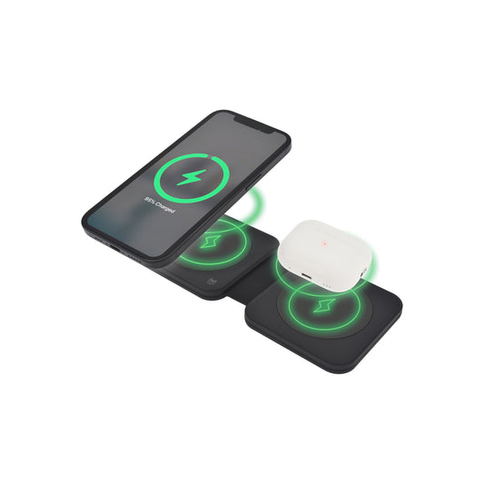 Dviced – 2-in-1 összecsukható vezeték nélküli mágneses töltőállomás, 15W gyorstöltéssel – fekete - iSTYLE HU