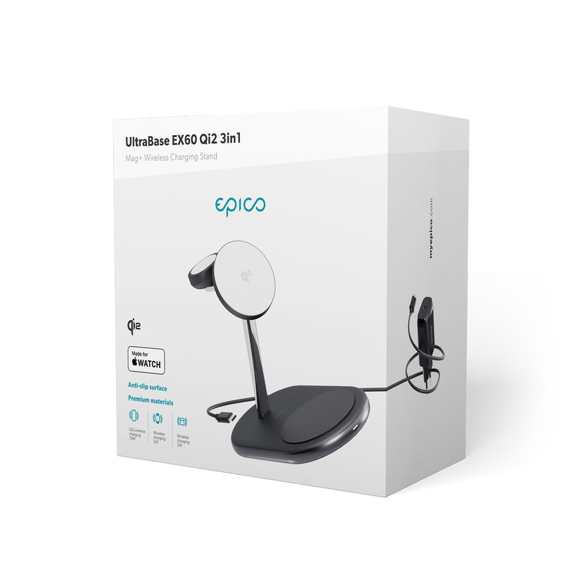 EPICO – UltraBase 3in1 Qi2 Mag+ MagSafe kompatibilis töltőállomás - fekete - iSTYLE HU