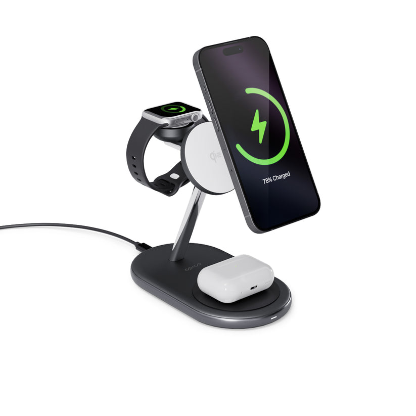 EPICO – UltraBase 3in1 Qi2 Mag+ MagSafe kompatibilis töltőállomás - fekete - iSTYLE HU