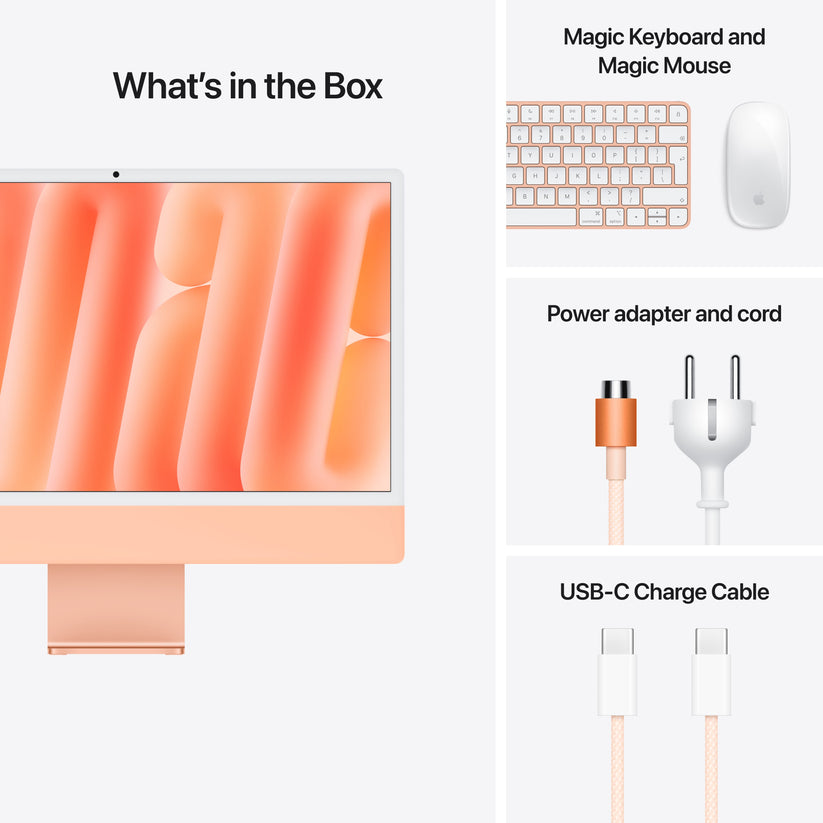 24 hüvelykes iMac Retina 4,5K kijelzővel: Apple M4 chip 8 magos CPU-val és 8 magos GPU-val, 256GB SSD, 24GB RAM, Magic Mouse, Magic Keyboard - nemzetközi angol - narancs CTO - iSTYLE.hu