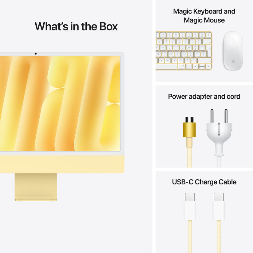24 hüvelykes iMac Retina 4,5K kijelzővel: Apple M4 chip 8 magos CPU-val és 8 magos GPU-val, 1TB SSD, 24GB RAM, Magic Mouse, Magic Keyboard - nemzetközi angol - sárga CTO - iSTYLE.hu