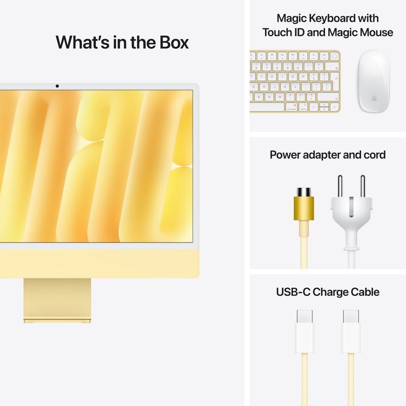 24 hüvelykes iMac Retina 4,5K kijelzővel: Apple M4 chip 10 magos CPU-val és 10 magos GPU-val, 1TB SSD, 24GB RAM, Magic Trackpad, Magic Keyboard Touch ID-val - magyar - sárga CTO - iSTYLE.hu
