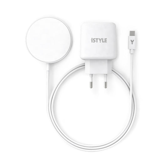 iSTYLE - Mágneses vezeték-nélküli töltő szett USB-C kábellel és 20 Wattos adapterrel - Fehér - iSTYLE HU
