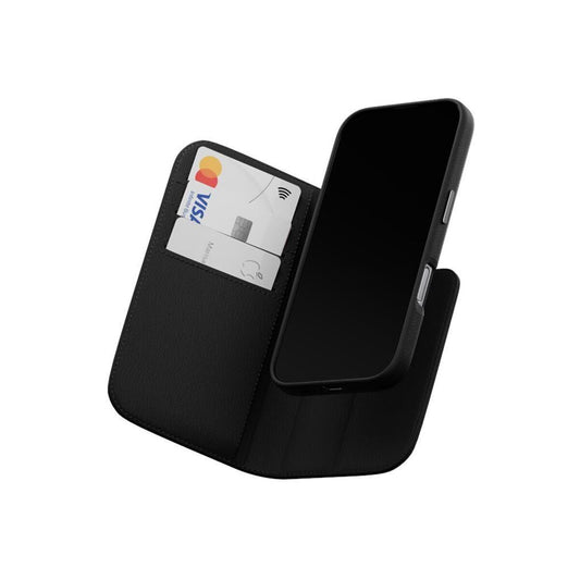 MagEasy — Card Folio M Leather Flip MagSafe case with Stand for iPhone 16 Pro - Fekete - iSTYLE HU